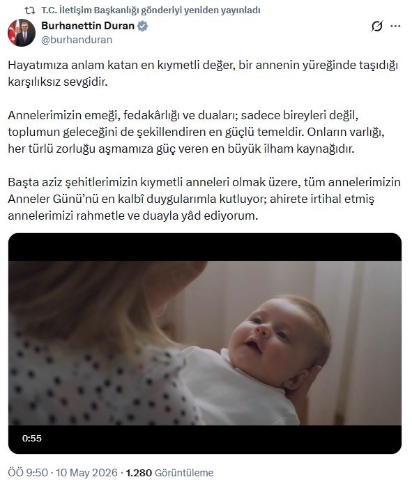 İletişim Başkanı Duran'dan Anneler Günü'ne Özel Duygusal Mesaj