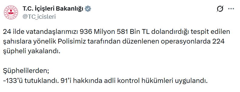 24 İlde Nefes Kesen Dolandırıcılık Operasyonu: 133 Kişi Tutuklandı