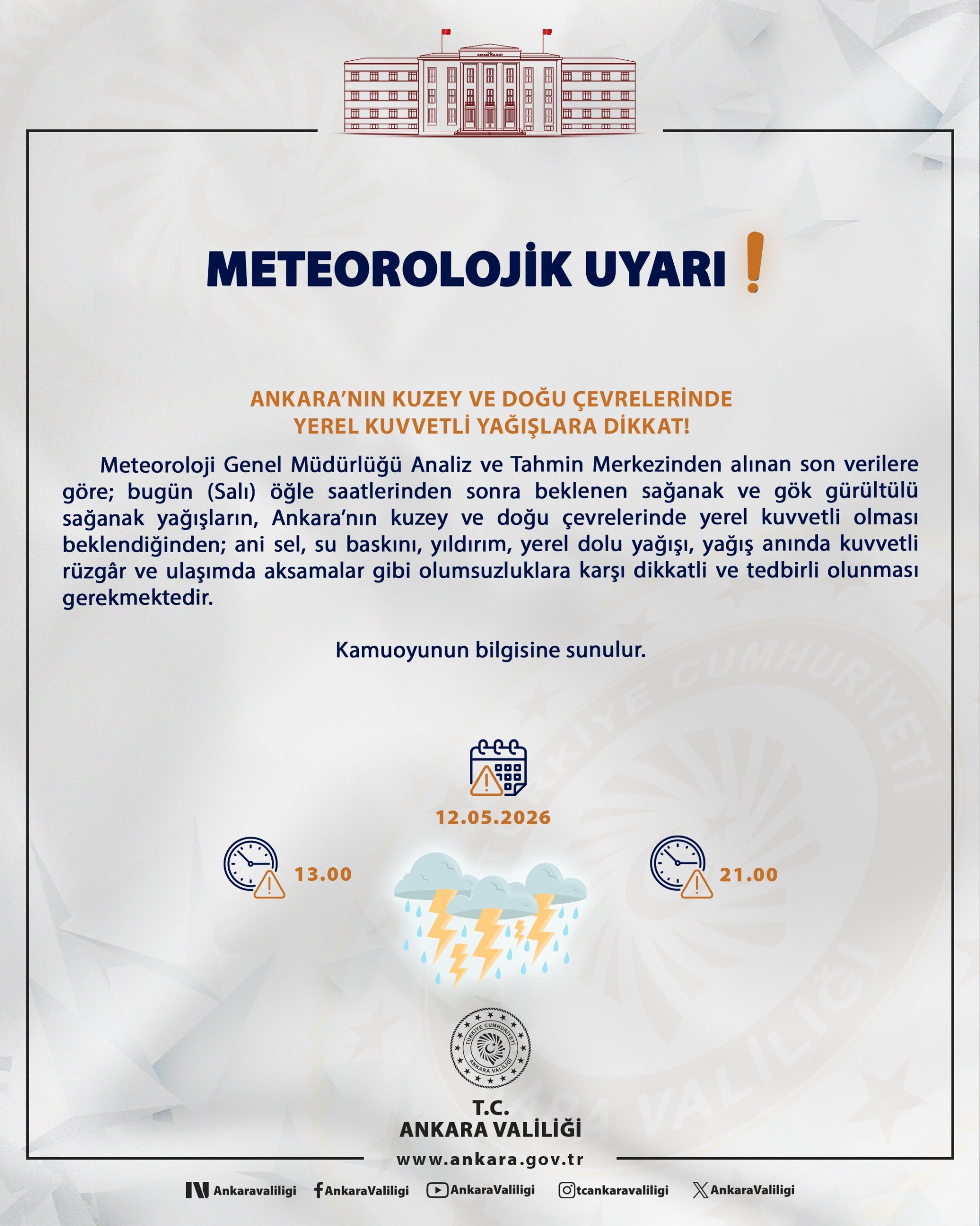 Ankara'da Gök Gürültülü Sağanak Geliyor: Valilikten Kritik Uyarı!