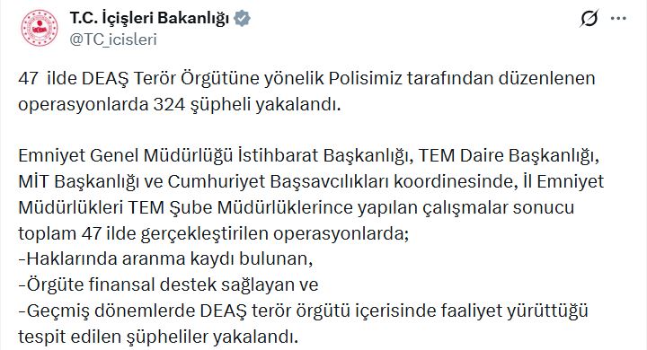 47 İlde DEAŞ'a Nefes Kestiren Operasyon: 324 Gözaltı!