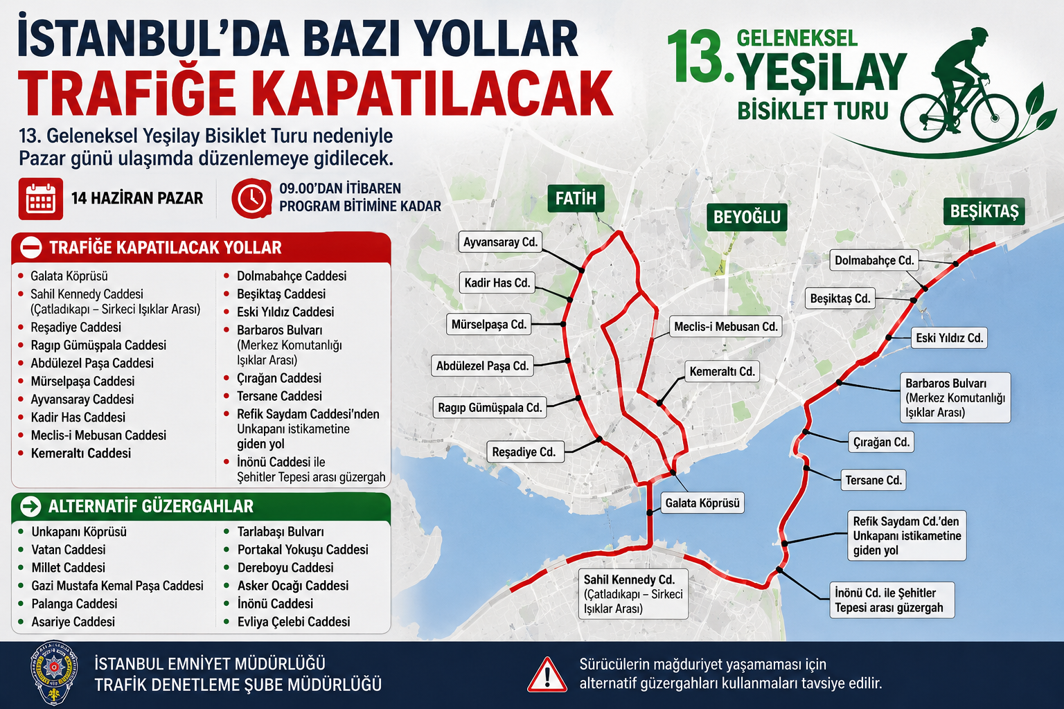 Yeşilay Turu Nedeniyle İstanbul’da Yollar Kapanacak